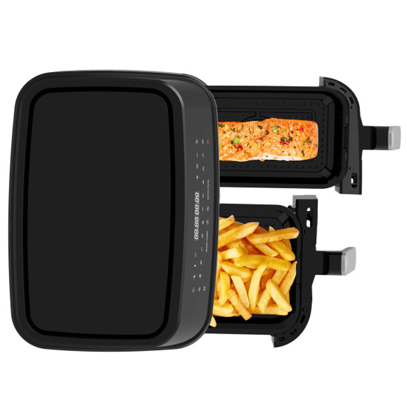 Electronice si Electrocasnice - Electrocasnice bucatarie - Aparate de gatit & desert - Friteuze - Friteuza cu aer cald dubla CookStation by Techwood CS-927, 5.5L + 3.3L, 2700W, 9 programe, 80 - 200°C - Infinity.ro