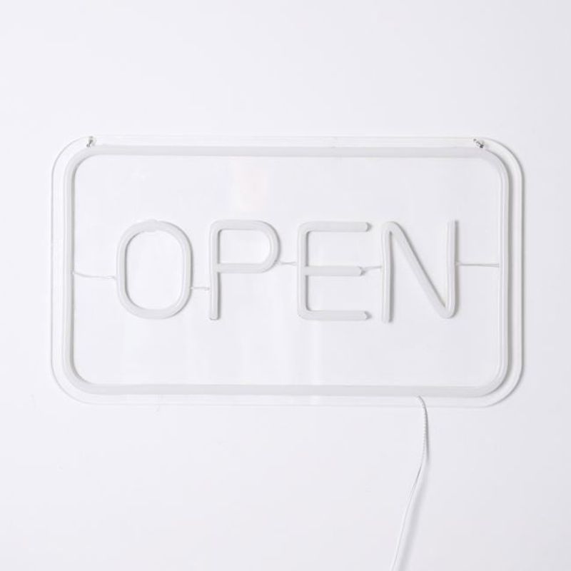 Casa si Gradina - Corpuri si surse de iluminat - Veioze si lampi - Veioze - Lampa LED neon, model cu scris OPEN, cu cablu de 1.8M inclus, 41x23.5 cm, transparent - Infinity.ro