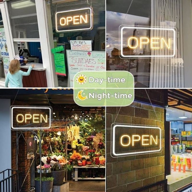 Casa si Gradina - Corpuri si surse de iluminat - Veioze si lampi - Veioze - Lampa LED neon, model cu scris OPEN, cu cablu de 1.8M inclus, 41x23.5 cm, transparent - Infinity.ro
