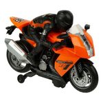 Jucarii, Copii si Bebe - Jucarii si jocuri - Vehicule si jucarii cu telecomanda - Motociclete de jucarie - Motocicleta rotativa cu sofer, cu sunete si lumini, functie bump&go, 31x13x22cm, portocaliu-negru - Infinity.ro
