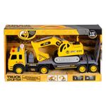 Jucarii, Copii si Bebe - Jucarii si jocuri - Vehicule si jucarii cu telecomanda - Utilaje constructie de jucarie - Jucarie camion cu excavator, cu sunet si lumini, 50x12x25cm, negru-galben - Infinity.ro