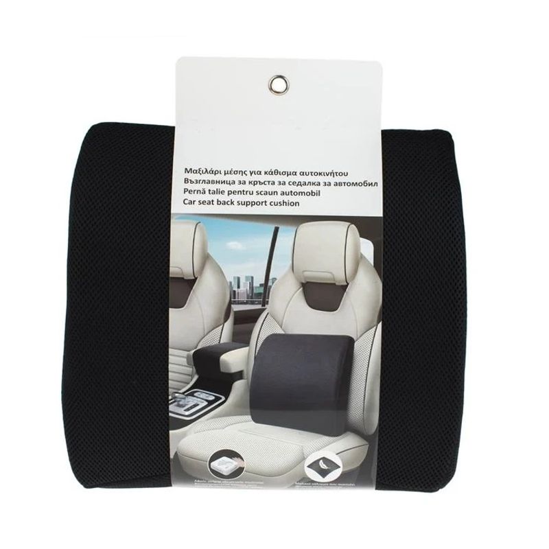 Casa si Gradina - Textile si covoare - Perne si pilote - Perne - Perna Lombara, pentru Masina, husa reglabila, spuma cu memorie, 34x34x12 cm, negru - Infinity.ro