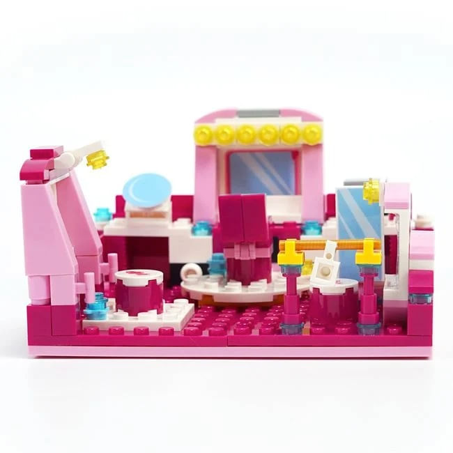 Cuburi de Constructie 2 in 1, Salon de Frumusete si Scena cu 2 Figurine, 216 piese