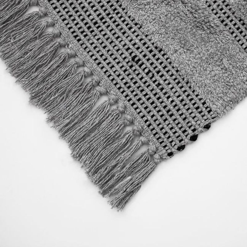 Casa si Gradina - Textile si covoare - Covoare - Covoare casa - Covoras decorativ pentru iarna, din bumbac, model cu dungi late si franjuri, 130x90 cm, gri/negru - Infinity.ro