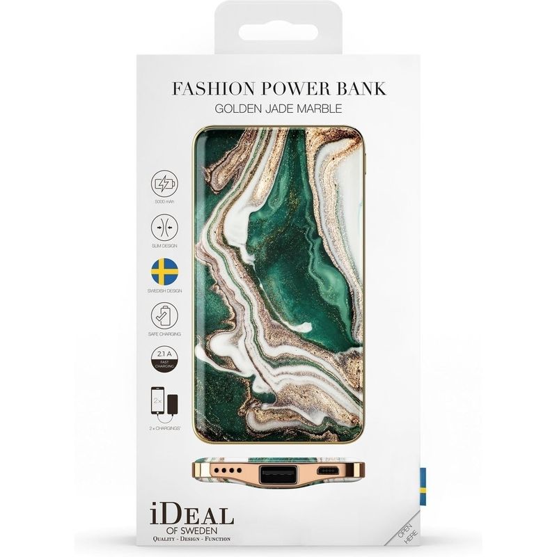 Laptop, Telefoane si Tablete - Telefoane mobile si accesorii - Accesorii Telefoane - Baterii externe - PowerBank iDEAL OF SWEDEN, Golden Jade Marble, 5000 mAh, 1 porturi usb, Indicator baterie, BeldanySmart - Infinity.ro
