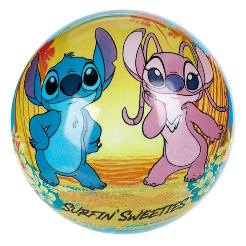 Jucarii, Copii si Bebe - Jucarii si jocuri - Jucarii de exterior - Saltele si mingi pentru plaja - Minge de plaja din plastic colorat, model Stitch, 23 cm, multicolor - Infinity.ro
