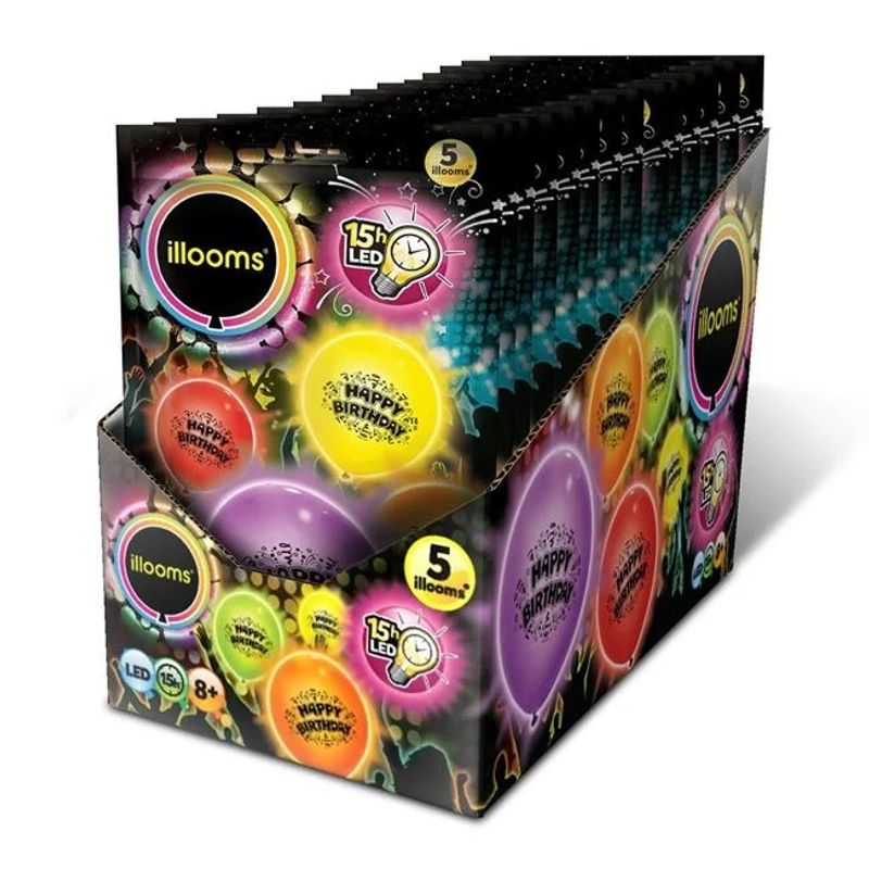 Casa si Gradina - Decoratiuni - Decoratiuni petrecere - Baloane - Baloane Colorate LED, Illooms Happy Birthday, 38cm, 5buc, Giochi Preziosi - Infinity.ro