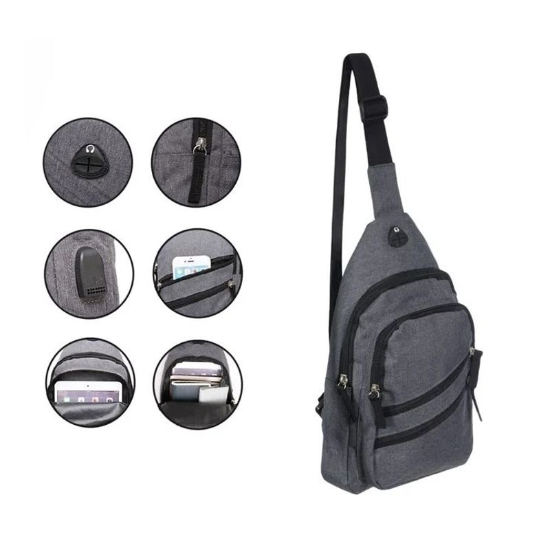 Fashion, accesorii si bijuterii - Barbati - Accesorii barbati - Genti si rucsacuri barbati - Rucsac pentru Barbati cu USB si Port Casti, 18x8x32cm, gri - Infinity.ro