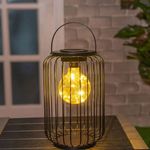 Casa si Gradina - Corpuri si surse de iluminat - Iluminat exterior - Felinare - Felinar solar, tip colivie cu bec suspendat, diametru 18x27cm, negru - Infinity.ro