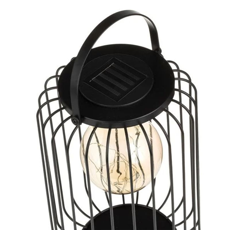 Casa si Gradina - Corpuri si surse de iluminat - Iluminat exterior - Felinare - Felinar solar, tip colivie cu bec suspendat, diametru 18x27cm, negru - Infinity.ro