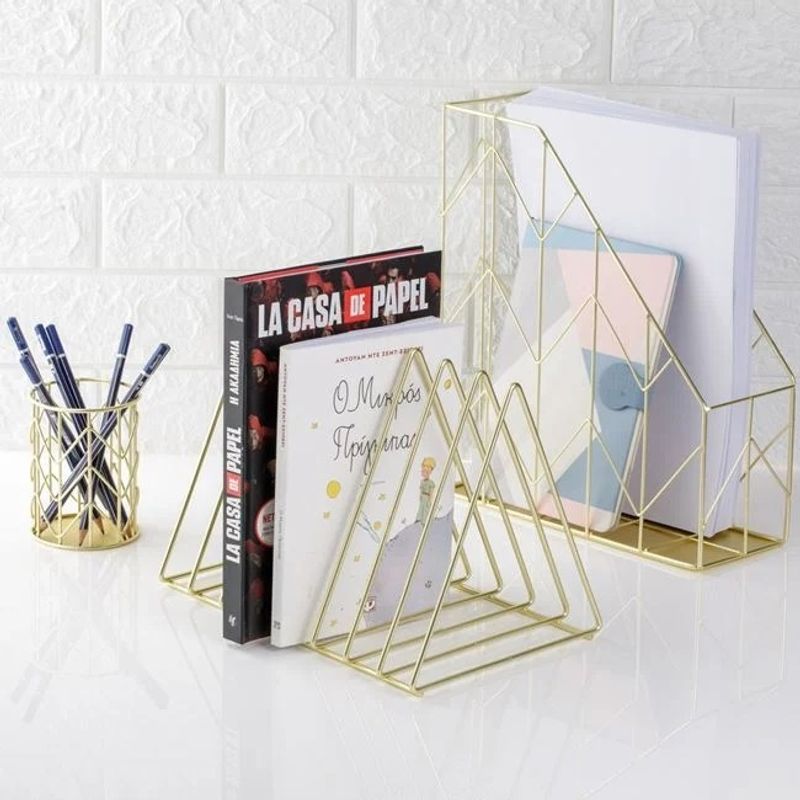 Carti si Birotica - Birotica - Accesorii de birou - Suporturi accesorii birou - Suport Metalic Auriu pentru Carti, cu 8 Compartimente, 27x17.5x20cm, auriu - Infinity.ro