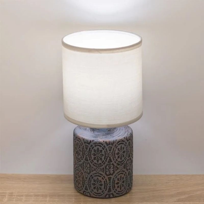 Casa si Gradina - Corpuri si surse de iluminat - Veioze si lampi - Veioze - Veioza cu Baza Ceramica si Abajur Textil, E14, 40W, gri - Infinity.ro