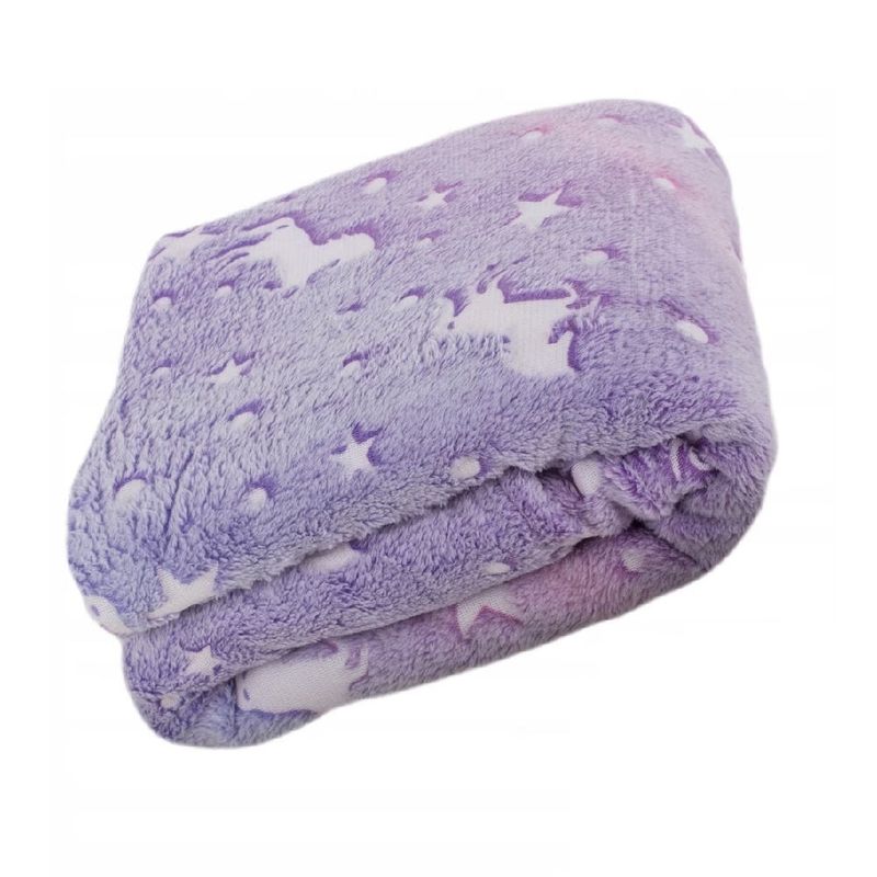 Casa si Gradina - Textile si covoare - Pături și cuverturi - Pături - Patura Pufoasa cu Insertii Fosforescente, Glow in the Dark, Model Unicorni si Stele/Luna si Stele, 150x200cm, Roz - Infinity.ro