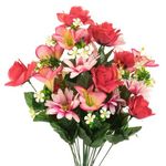 Casa si Gradina - Decoratiuni - Obiecte decorative - Plante artificiale - Buchet din flori artificiale, din trandafiri roz, margarete, crini si flori albe cu frunze verzi, 60 cm, roz/alb - Infinity.ro