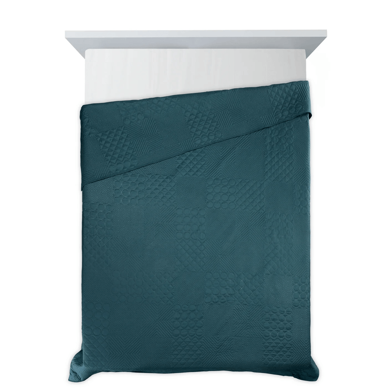 Casa si Gradina - Textile si covoare - Pături și cuverturi - Cuverturi - Cuvertura de pat DESIGN 91 BONI cu model patchwork in relief realizat prin presare la cald, 170 x 210 cm, turcoaz - Infinity.ro