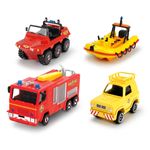Jucarii, Copii si Bebe - Jucarii si jocuri - Vehicule si jucarii cu telecomanda - Masinute - Pompierul Sam Set 4 Vehicule Metal cu Barca sacra 1:64 - Infinity.ro