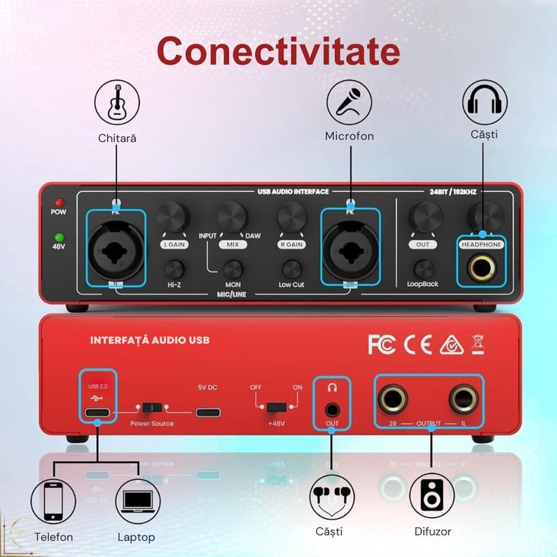 TV, Audio-Video si Foto - Audio profesionale - Procesoare sunet - Interfata audio USB-C 3.0 2x2 Gen 3 - Preamplificator microfon Premium, 48V-24bit/192kHz XLR/MIC/LINE, Plug & Play - Infinity.ro