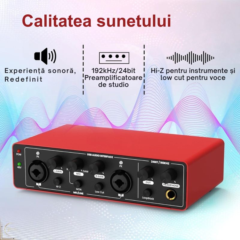 TV, Audio-Video si Foto - Audio profesionale - Procesoare sunet - Interfata audio USB-C 3.0 2x2 Gen 3 - Preamplificator microfon Premium, 48V-24bit/192kHz XLR/MIC/LINE, Plug & Play - Infinity.ro