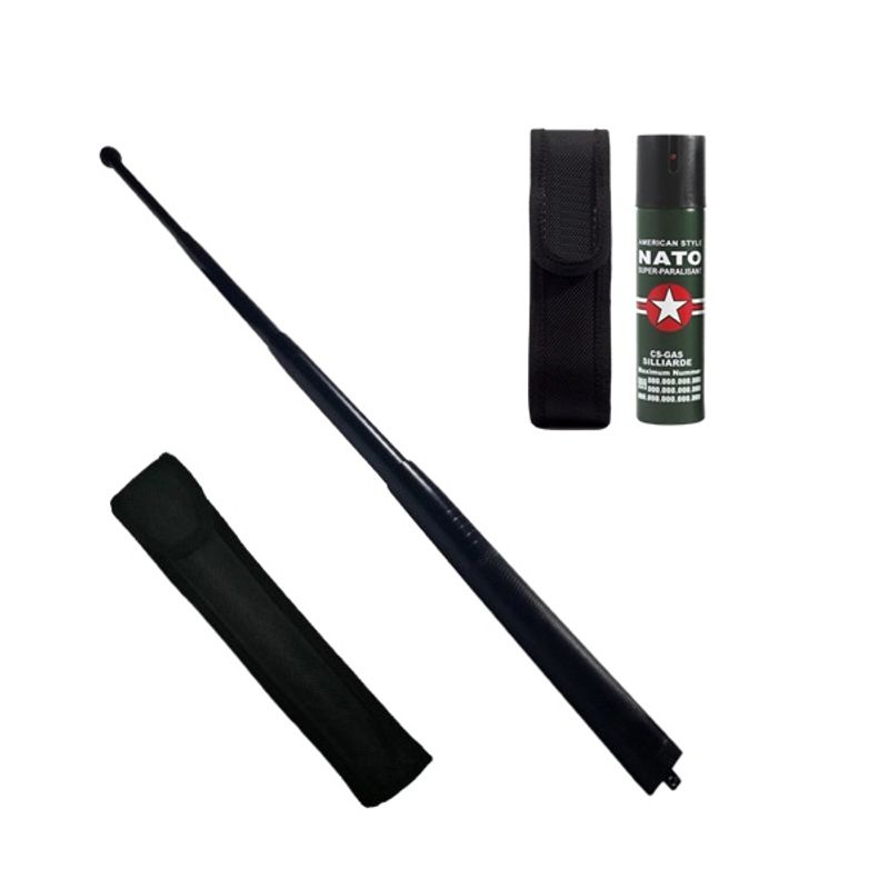 Sport si Outdoor - Sporturi de contact - Produse autoaparare - Set baston telescopic din otel si spray paralizant , 110 ml, negru, 77 cm, 4 sectiuni , husa inclusa - Infinity.ro
