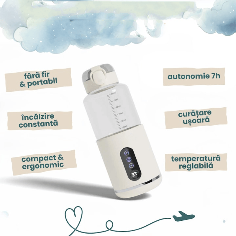 Jucarii, Copii si Bebe - Hrana si alaptare - Biberoane, suzete si accesorii hranire - Incalzitoare si termosuri bebe - Incalzitor Lapte Portabil, Temperatura Reglabila 37-55°C, Functie Termos, Temperatura Constanta 7 ore, 300 ml, Alb - Infinity.ro
