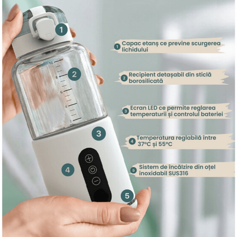 Jucarii, Copii si Bebe - Hrana si alaptare - Biberoane, suzete si accesorii hranire - Incalzitoare si termosuri bebe - Incalzitor Lapte Portabil, Temperatura Reglabila 37-55°C, Functie Termos, Temperatura Constanta 7 ore, 300 ml, Alb - Infinity.ro