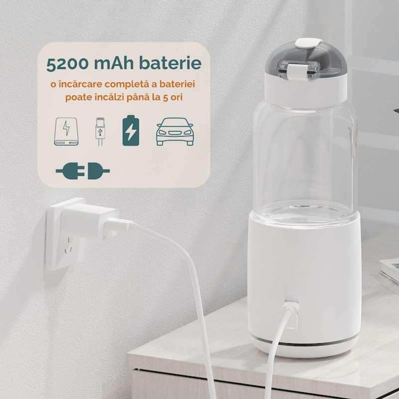 Jucarii, Copii si Bebe - Hrana si alaptare - Biberoane, suzete si accesorii hranire - Incalzitoare si termosuri bebe - Incalzitor Lapte Portabil, Temperatura Reglabila 37-55°C, Functie Termos, Temperatura Constanta 7 ore, 300 ml, Alb - Infinity.ro