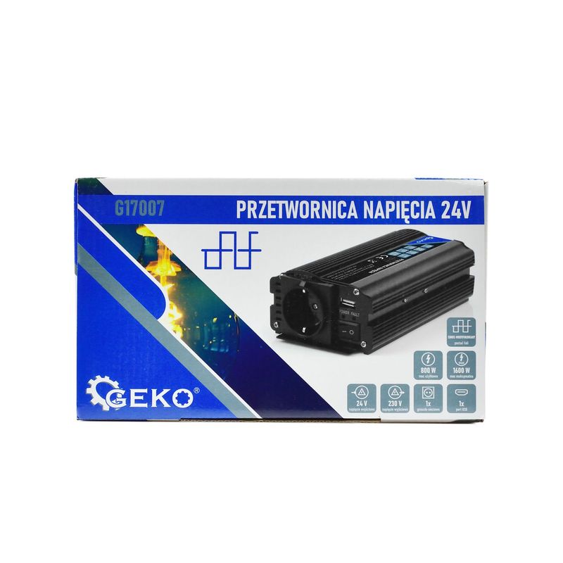 Auto si Moto - Reparatii si depanare - Invertoare auto - Convertor de tensiune 24V-230V/800-1600W, Geko G17007 - Infinity.ro