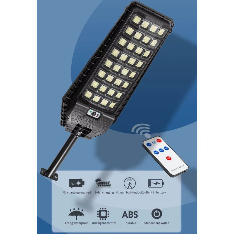 Casa si Gradina - Corpuri si surse de iluminat - Iluminat exterior - Lampi solare - Lampa solara stradala, 640 LED-uri 1600W, baterie 6000mAh, cu telecomanda, 74cm, negru - Infinity.ro