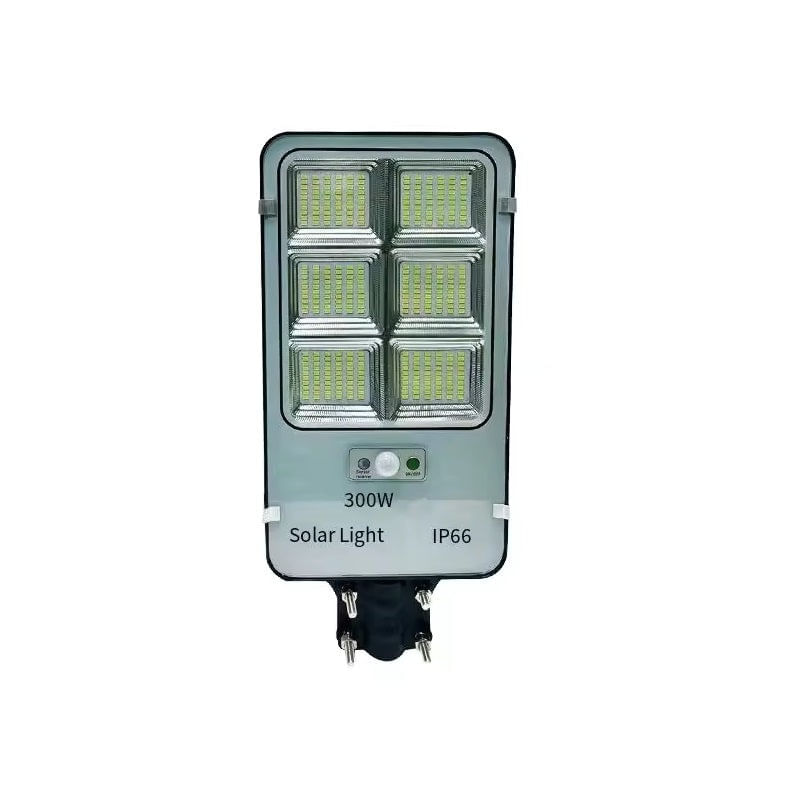 Casa si Gradina - Corpuri si surse de iluminat - Iluminat exterior - Lampi solare - Lampa solara stradala, putere 300W, cu telecomanda, senzor de lumina si miscare, IP66, gri-negru - Infinity.ro