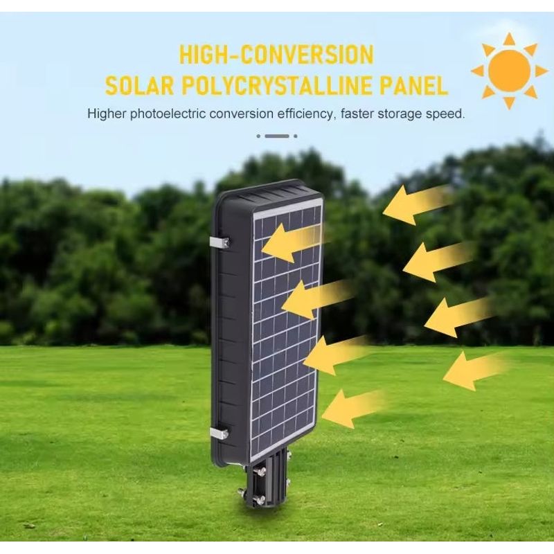 Casa si Gradina - Corpuri si surse de iluminat - Iluminat exterior - Lampi solare - Lampa solara stradala, putere 300W, cu telecomanda, senzor de lumina si miscare, IP66, gri-negru - Infinity.ro
