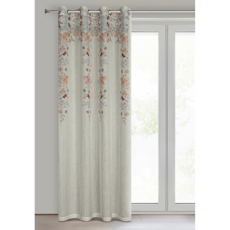 Casa si Gradina/Textile si covoare/Perdele si draperii/Draperii - Draperie CARA in stil ecologic cu model cu flori subtile, 140 x 250 cm, nude, portocaliu - Infinity.ro