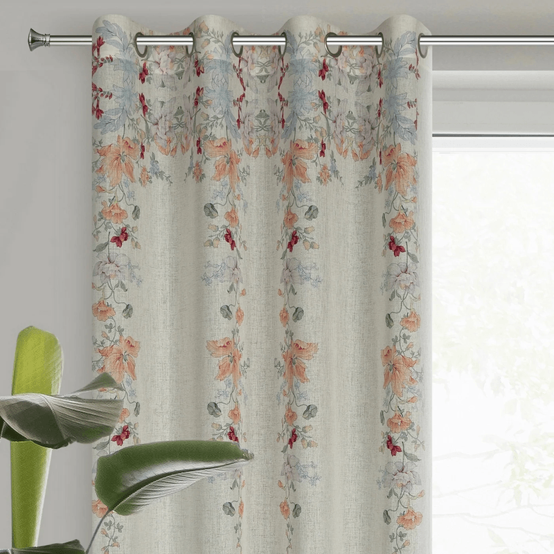 Casa si Gradina/Textile si covoare/Perdele si draperii/Draperii - Draperie CARA in stil ecologic cu model cu flori subtile, 140 x 250 cm, nude, portocaliu - Infinity.ro