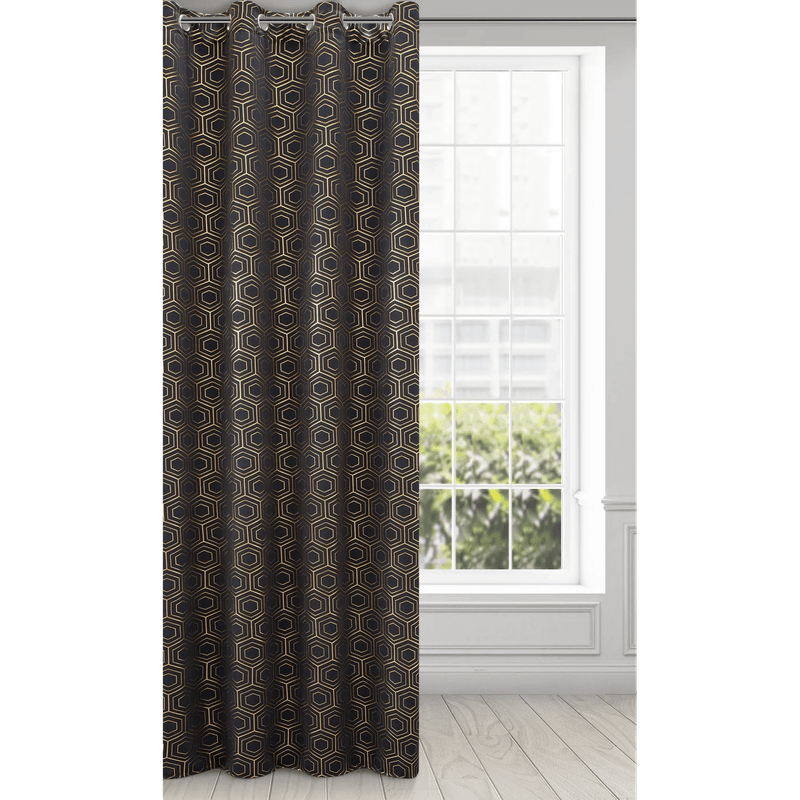 Casa si Gradina - Textile si covoare - Perdele si draperii - Draperii - Draperie blackout cu model art deco geometric auriu, 135 x 250 cm, negru, auriu - Infinity.ro