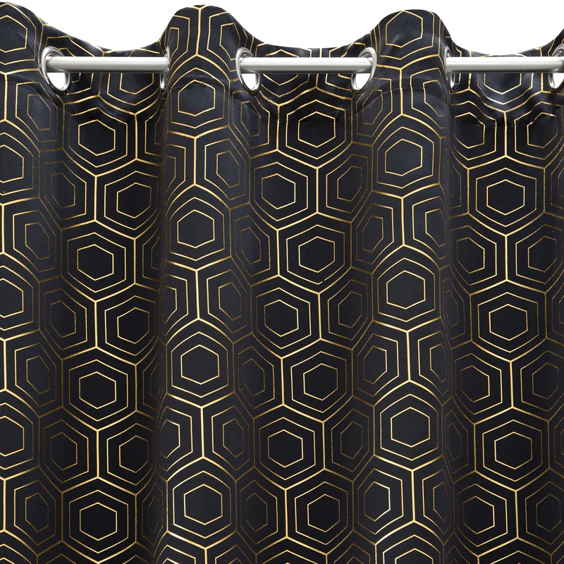 Casa si Gradina - Textile si covoare - Perdele si draperii - Draperii - Draperie blackout cu model art deco geometric auriu, 135 x 250 cm, negru, auriu - Infinity.ro