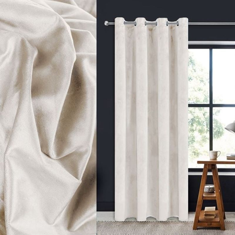Casa si Gradina - Textile si covoare - Perdele si draperii - Draperii - Draperie decorativa, tip blackout, cu aspect de piele suede, cu inele, 140x260 cm, crem - Infinity.ro