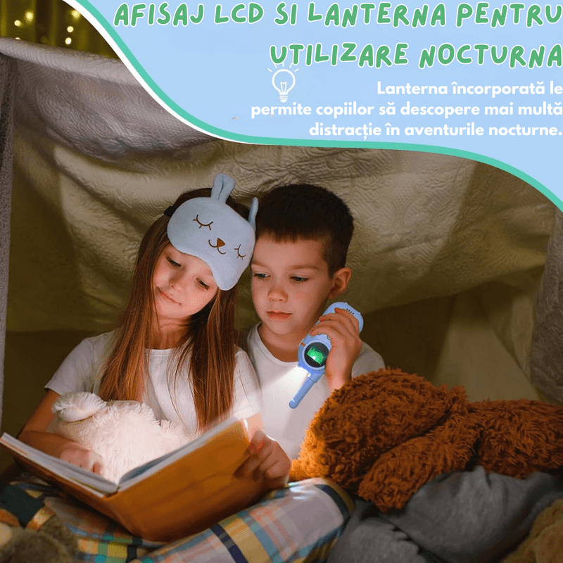 Jucarii, Copii si Bebe - Jucarii si jocuri - Jucarii & jocuri educative - Jucarii interactive - Set 2 statii Walkie Talkie pentru copii, cu Raza Lunga de Actiune, functia Vox, Varsta Recomandata +3 ani, Sunet clar - Infinity.ro