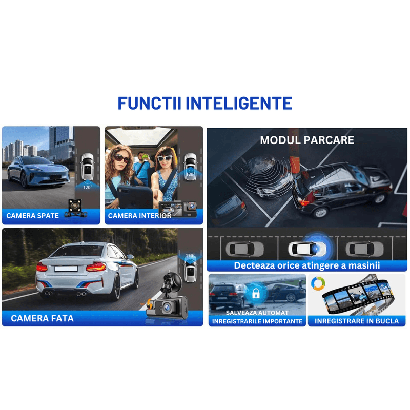 Auto si Moto - Electronice auto - Camere auto si DVR - Camera Auto Tripla de bord Full HD 1080P, WIFI, G-Senzor Reglabil, Aplicatie Pe Telefon, Night Vision, Loop Recording - Infinity.ro