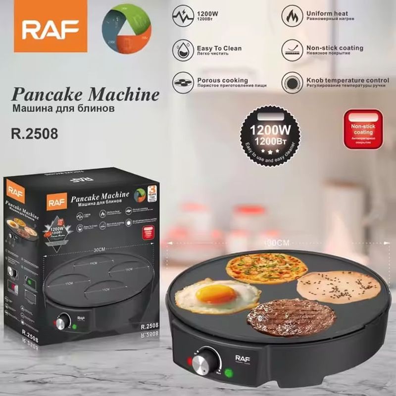 Electronice si Electrocasnice - Electrocasnice bucatarie - Aparate de gatit & desert - Aparate de preparat desert - Aparat electric pentru preparat micul dejun, RAF R2508, 1200 W, diametru 30 cm, Negru - Infinity.ro