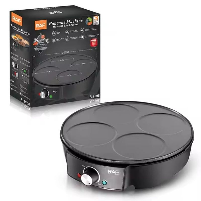 Electronice si Electrocasnice - Electrocasnice bucatarie - Aparate de gatit & desert - Aparate de preparat desert - Aparat electric pentru preparat micul dejun, RAF R2508, 1200 W, diametru 30 cm, Negru - Infinity.ro