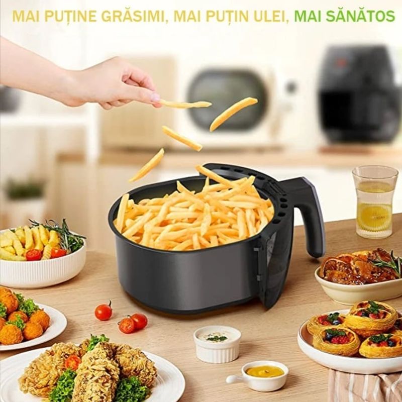 Electronice si Electrocasnice - Electrocasnice bucatarie - Aparate de gatit & desert - Friteuze - Friteuza cu aer cald Air Fryer, RAF R5237, 1300 W, 3 L, 12 programe, 25x20x28 cm, Negru - Infinity.ro