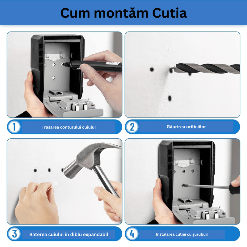 Casa si Gradina - Mobilier - Organizare si depozitare - Cutii depozitare - Cutie metalica cu cifru pentru depozitare chei, waterproof, Caseta exterioara impermeabila, rezistenta aliaj de aluminiu - Infinity.ro