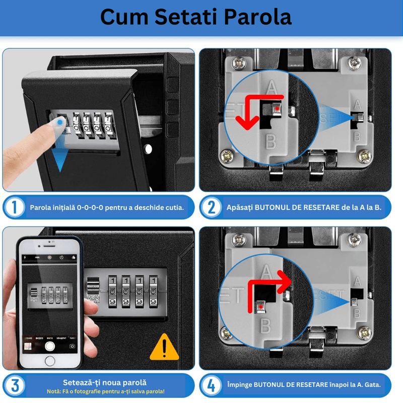 Casa si Gradina - Mobilier - Organizare si depozitare - Cutii depozitare - Cutie metalica cu cifru pentru depozitare chei, waterproof, Caseta exterioara impermeabila, rezistenta aliaj de aluminiu - Infinity.ro