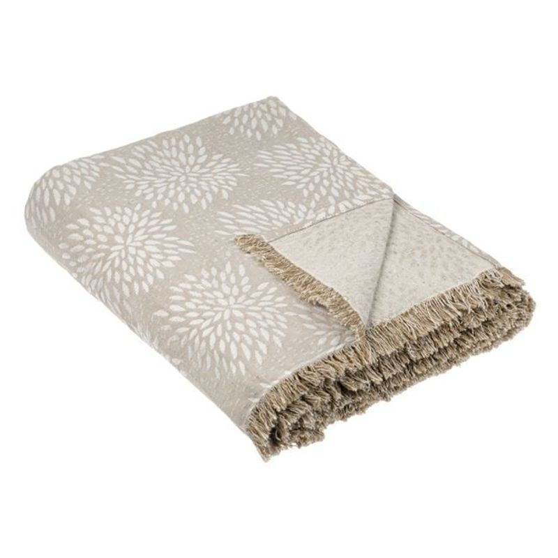 Casa si Gradina - Textile si covoare - Pături și cuverturi - Cuverturi - Cuvertura decorativa pentru canapea de trei locuri, model cu franjuri si flori, 280x180 cm, bej - Infinity.ro