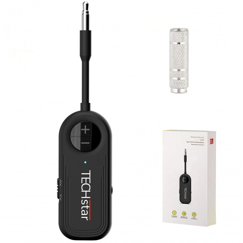 Auto si Moto - Electronice auto - Accesorii electronice auto - Adaptor Wireless 2 in 1 Receptor si Transmitator Audio TX/RX Techstar® M28 Negru, cu Bluetooth BT 5.3 si Conector Port - Infinity.ro