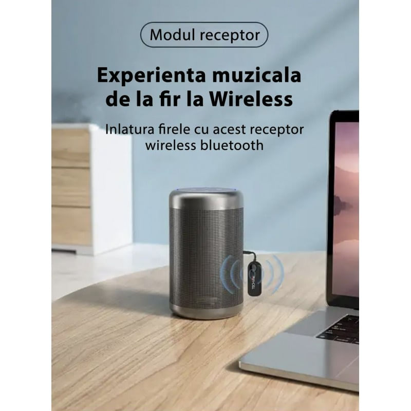Auto si Moto - Electronice auto - Accesorii electronice auto - Adaptor Wireless 2 in 1 Receptor si Transmitator Audio TX/RX Techstar® M28 Negru, cu Bluetooth BT 5.3 si Conector Port - Infinity.ro