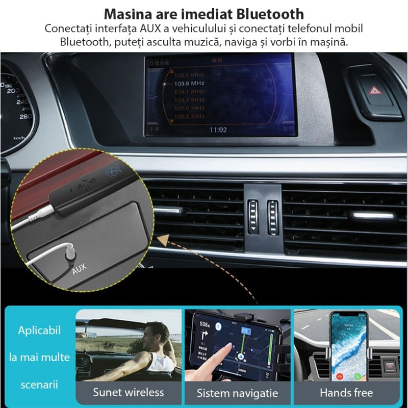 Auto si Moto - Electronice auto - Accesorii electronice auto - Transmitator receptor portabil 2 in 1 Techstar® M27, Compatibil Bluetooth 5.0, Reincarcabil, USB, AUX 3.5 mm, TV, PC - Infinity.ro