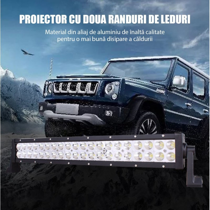 Casa si Gradina - Corpuri si surse de iluminat - Iluminat comercial si industrial - Proiectoare si lampi de lucru - Bara proiectoare LED Auto Offroad Techstar® PNB2, 72W, 12V-24V, 6000 K, 5280 Lumeni, IP 67, 36 cm, Flood Beam 60° cu - Infinity.ro