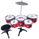 Jucarii, Copii si Bebe - Jucarii si jocuri - Jucarii de rol - Instrumente muzicale de jucarie - Set 5 tobe, cu scaunel , pentru copii, rosu, salamandra kids - Infinity.ro