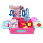 Jucarii, Copii si Bebe - Jucarii si jocuri - Jucarii de rol - Bucatarii copii - Bucatarie roz, cu robinet functional, 17 accesorii incluse, salamandra kids® - Infinity.ro