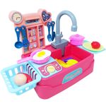 Jucarii, Copii si Bebe - Jucarii si jocuri - Jucarii de rol - Bucatarii copii - Bucatarie roz, cu robinet functional, 17 accesorii incluse, salamandra kids® - Infinity.ro
